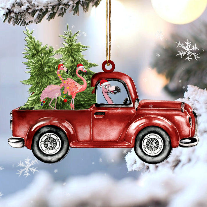 Flamingo Red Car Christmas Ornament