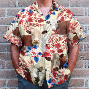 Unique Hereford Cattle Texas Flag Hawaiian Flowers All Over Printed 3D Hawaiian Shirt