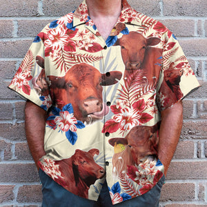 Unique Red Angus Cattle American Flag Flowers Hawaiian Shirt