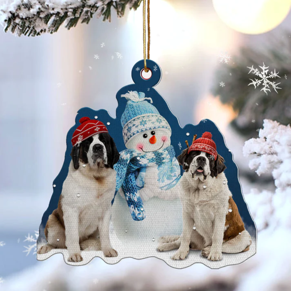 St Bernard Cute Snowman Ornament - Gift For Dog Lover