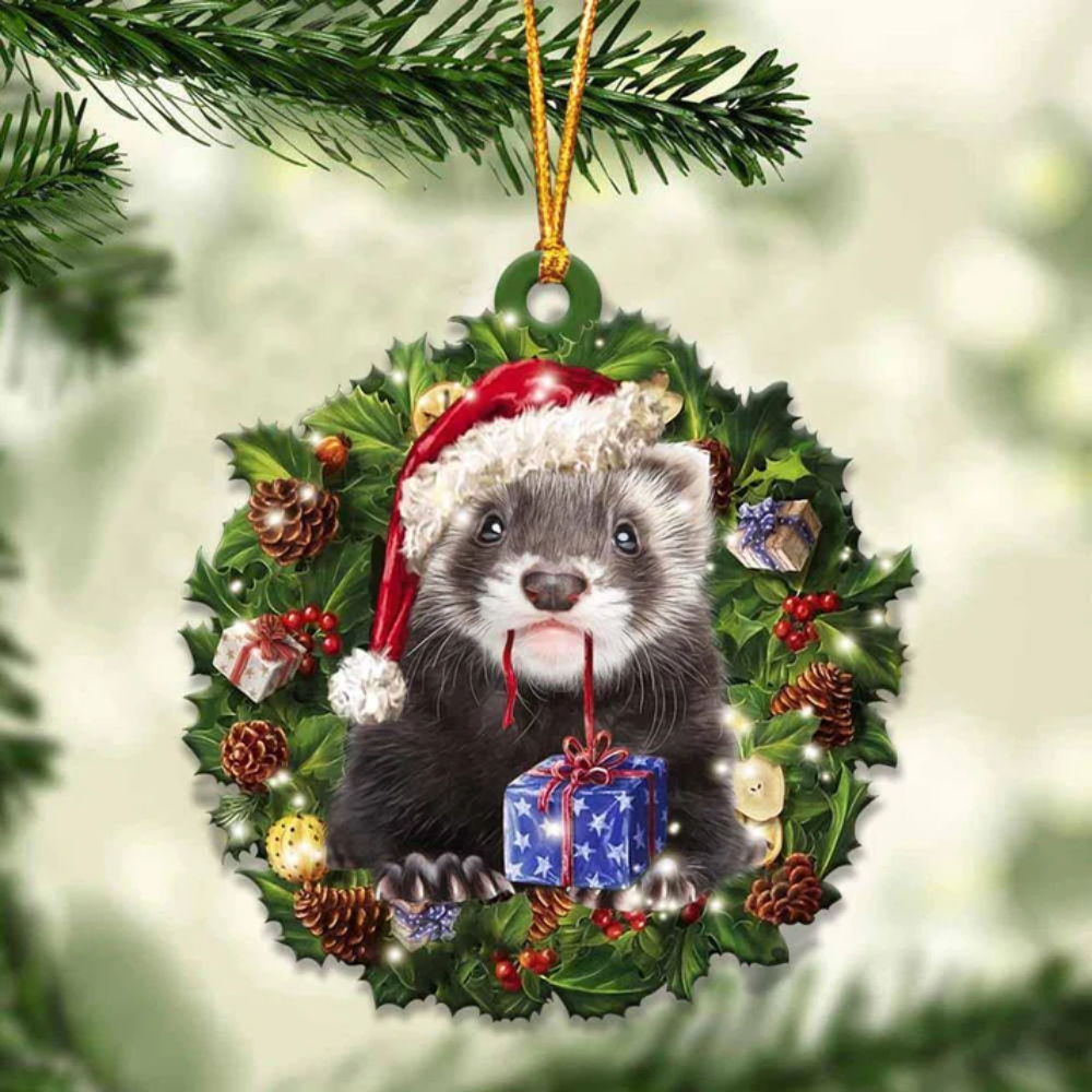 Ferret And Christmas Ornament - Gift For Ferret Lover