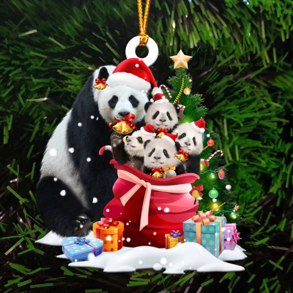 Giant Panda And Gift Bags Ornament - Gift For Panda Lover