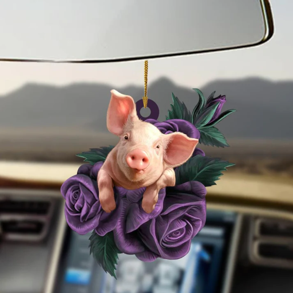 Pig Purple Rose Two Sided Ornament