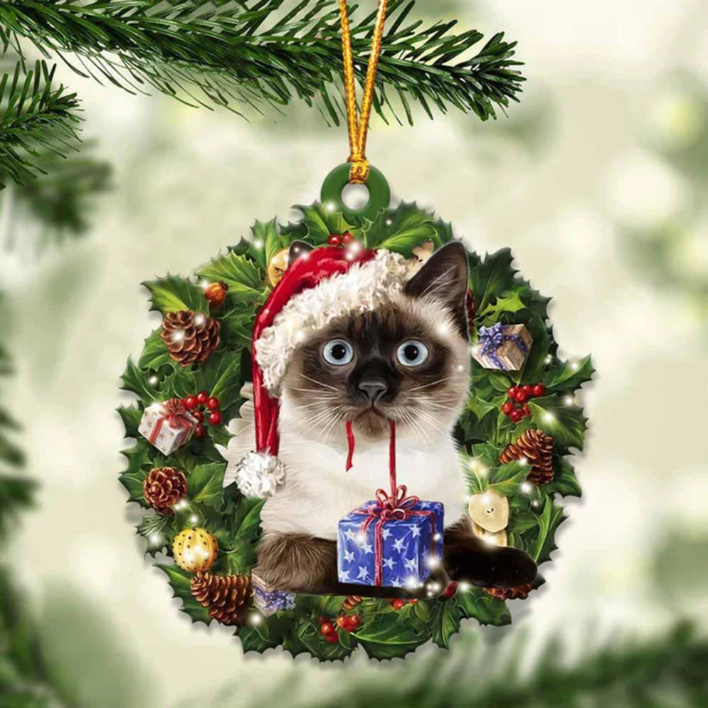 Siamese Cat And Christmas Ornament - Gift For Cat Lover