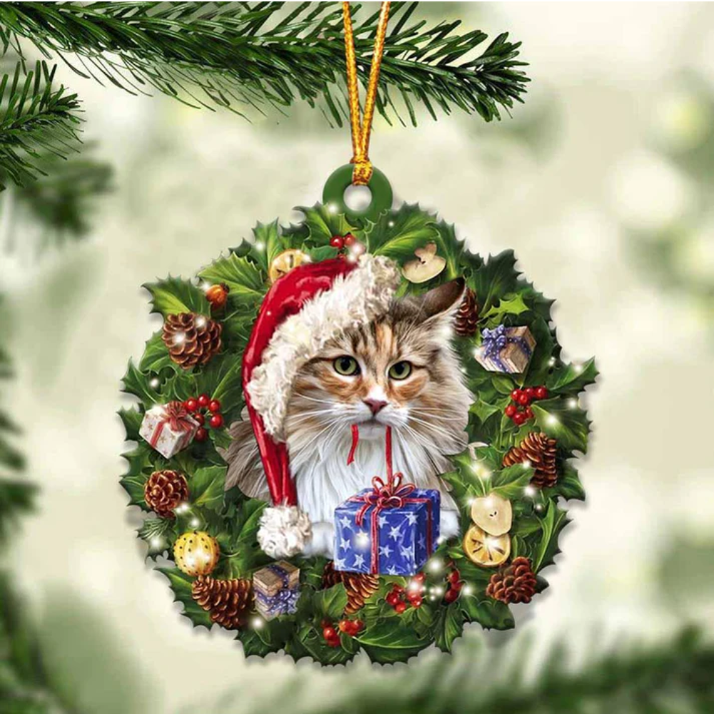 Norwegian Forest Cat And Christmas Ornament - Gift For Cat Lover